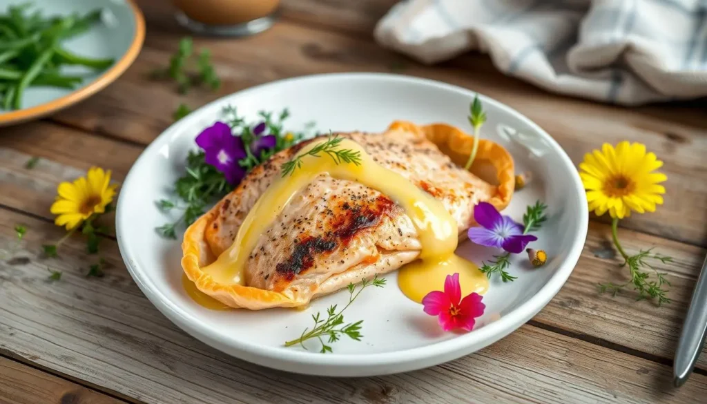 Garnishing salmon in puff pastry